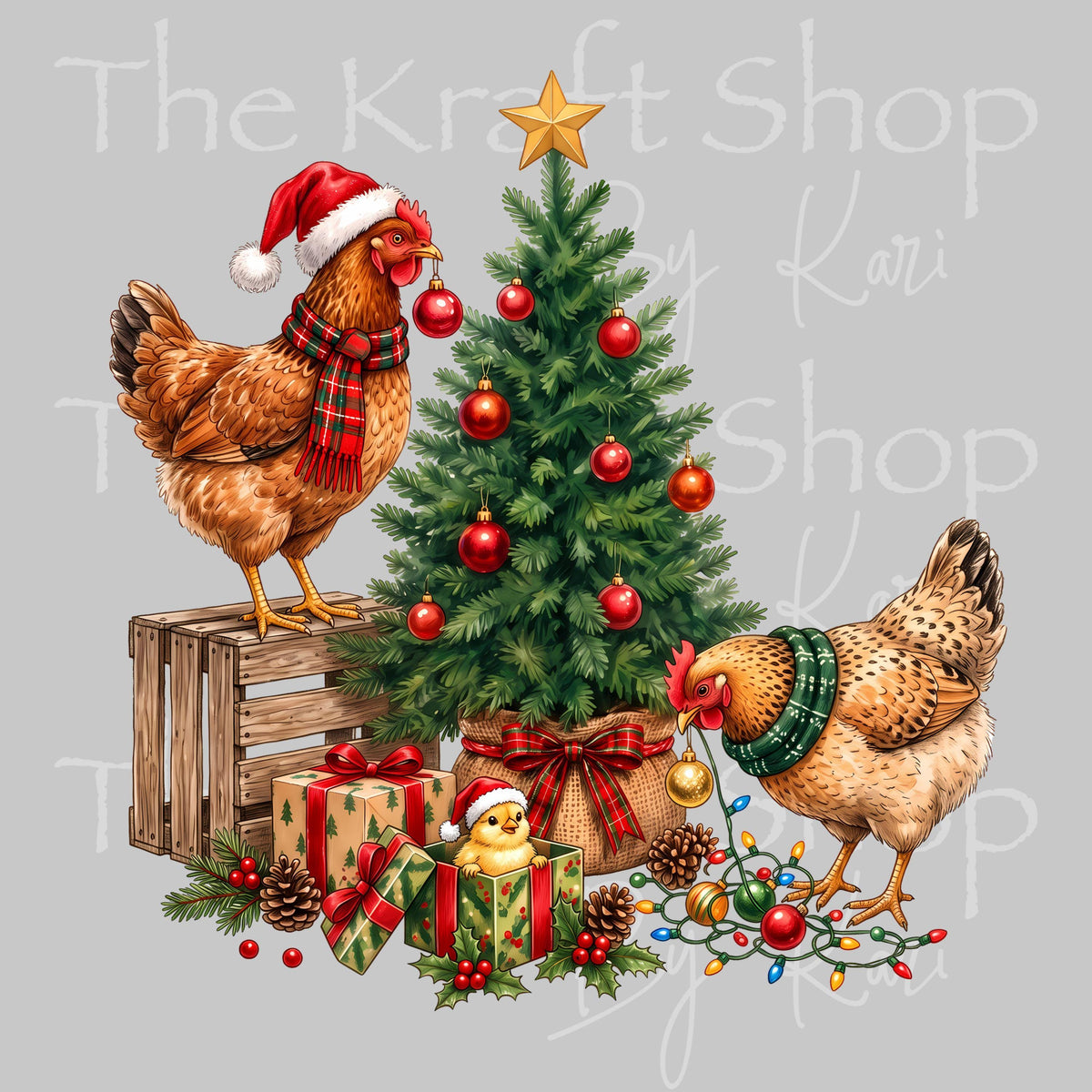UV DTF Sticker prints. Christmas Roosters decal, permanent sticker. #6094