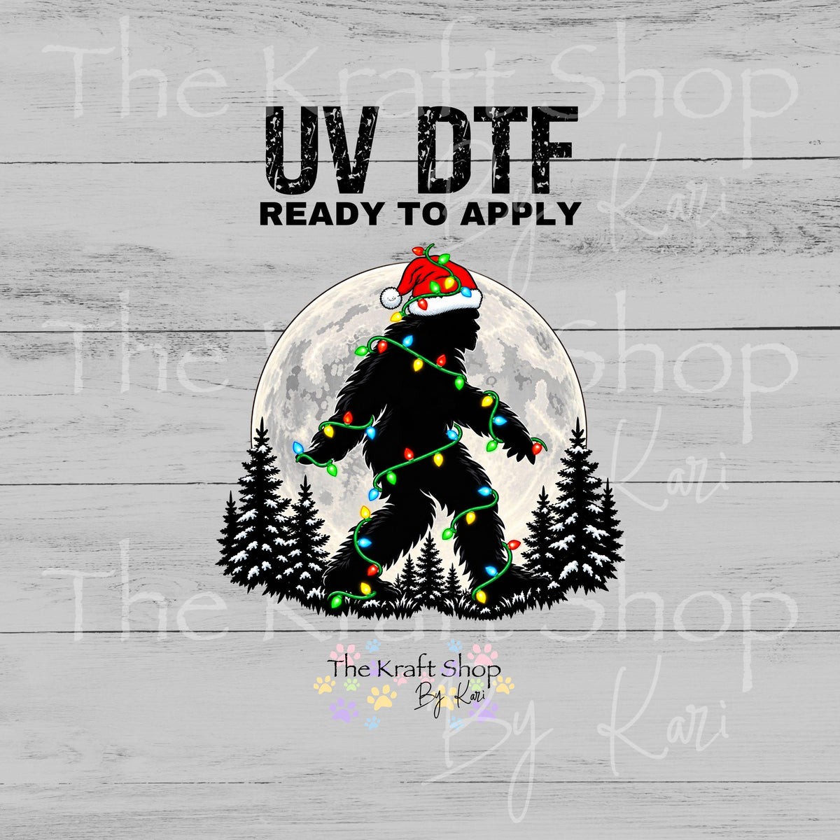 UV DTF Sticker prints. Christmas Bigfoot Moon decal, permanent sticker. #6095