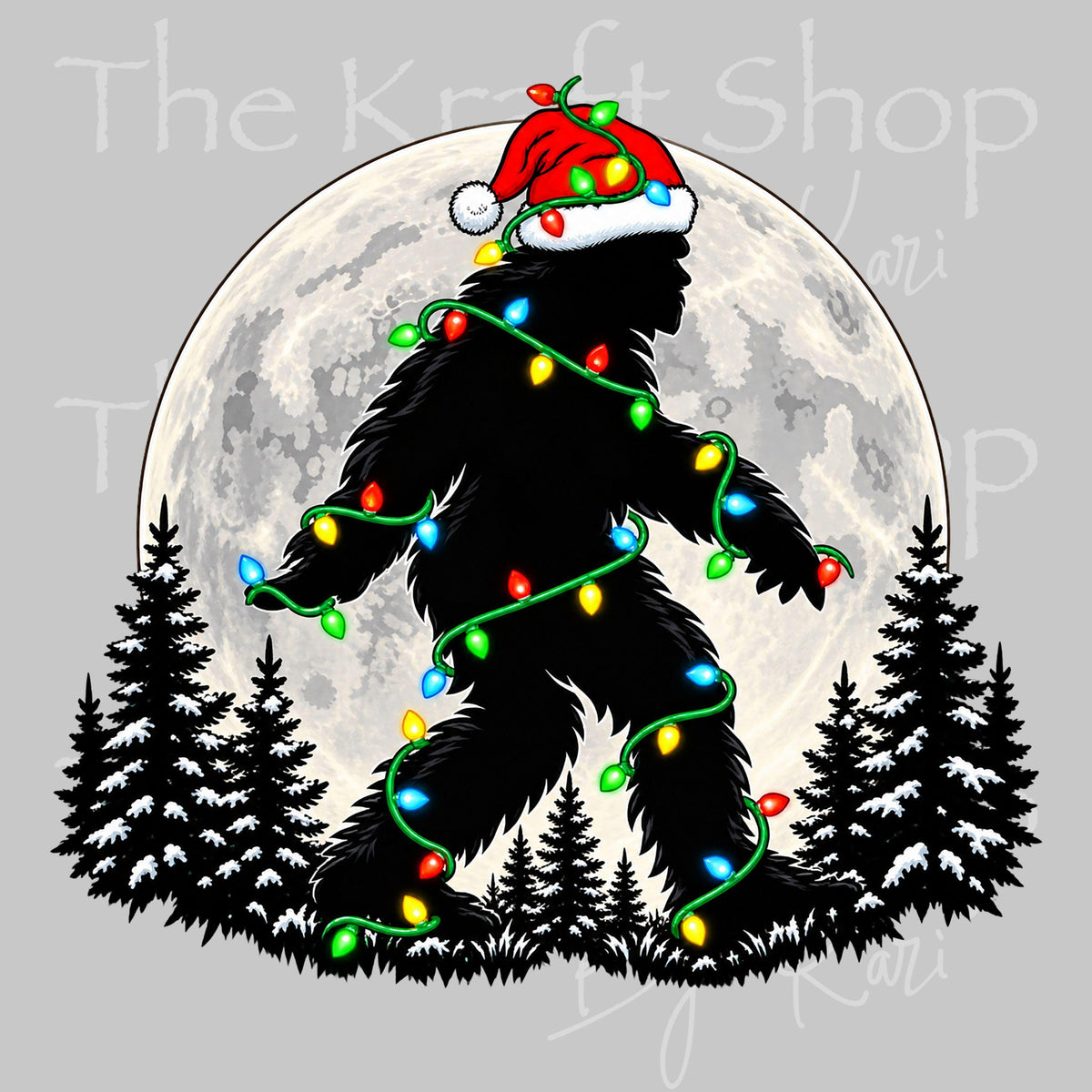 UV DTF Sticker prints. Christmas Bigfoot Moon decal, permanent sticker. #6095