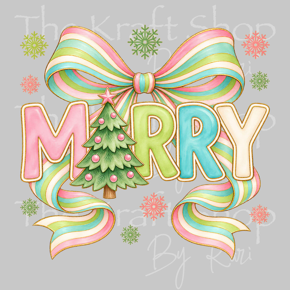 UV DTF Sticker prints. Pastel Ribbon Merry Christmas Bow decal, permanent sticker. #6088