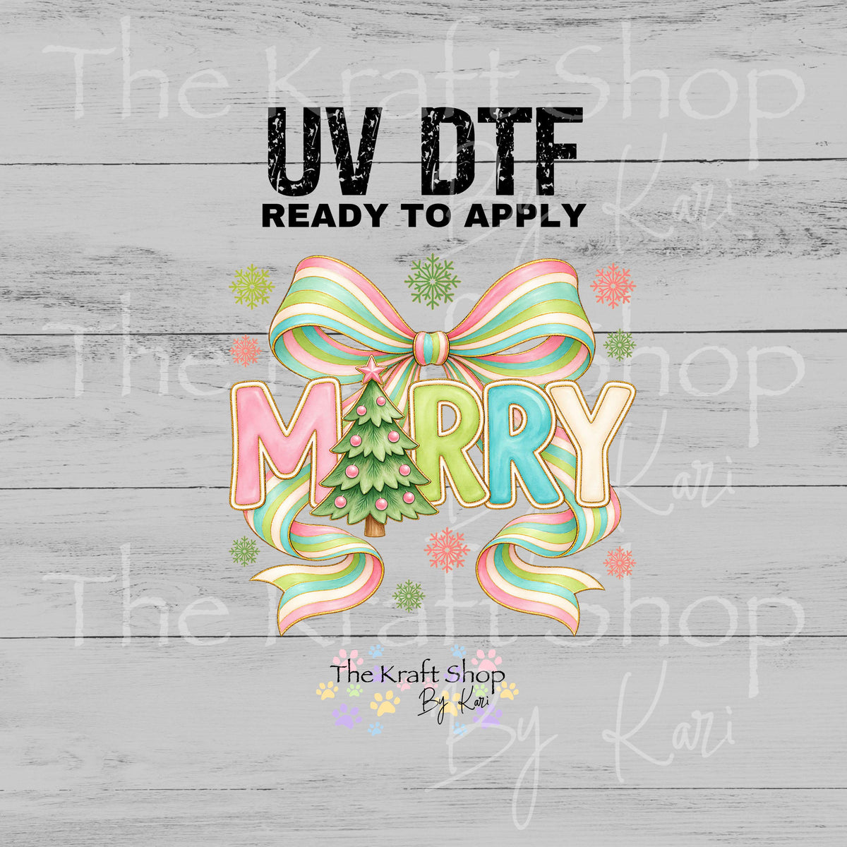 UV DTF Sticker prints. Pastel Ribbon Merry Christmas Bow decal, permanent sticker. #6088
