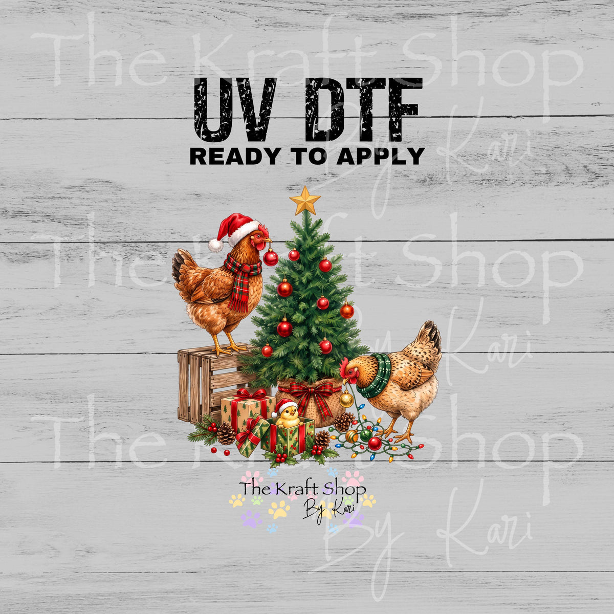 UV DTF Sticker prints. Christmas Roosters decal, permanent sticker. #6094