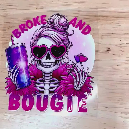 UV dtf  Sticker print Broke and Bougie Skeleton decal, tumbler decal, permanent sticker. Uv wrap for glass can tumbler. #4189