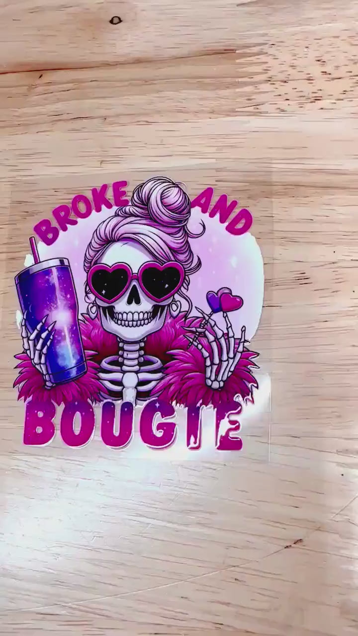 UV dtf  Sticker print Broke and Bougie Skeleton decal, tumbler decal, permanent sticker. Uv wrap for glass can tumbler. #4189