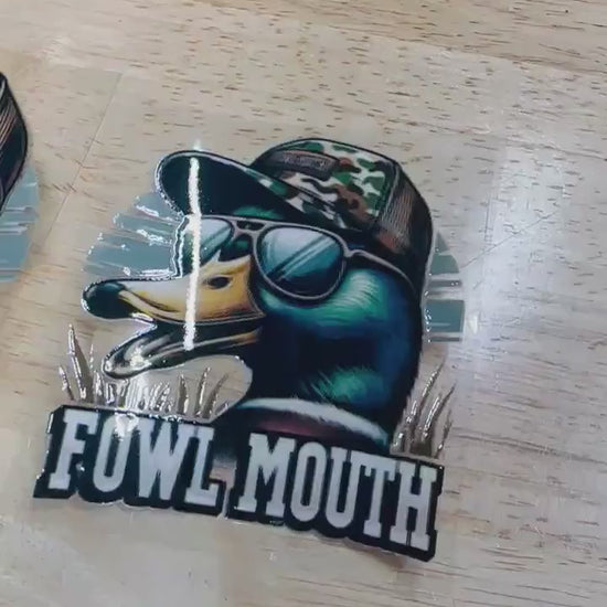 UV DTF Sticker print. Fowl Mouth Duck decal, tumbler decal, permanent sticker. Uv wrap for glass can tumbler. #9006